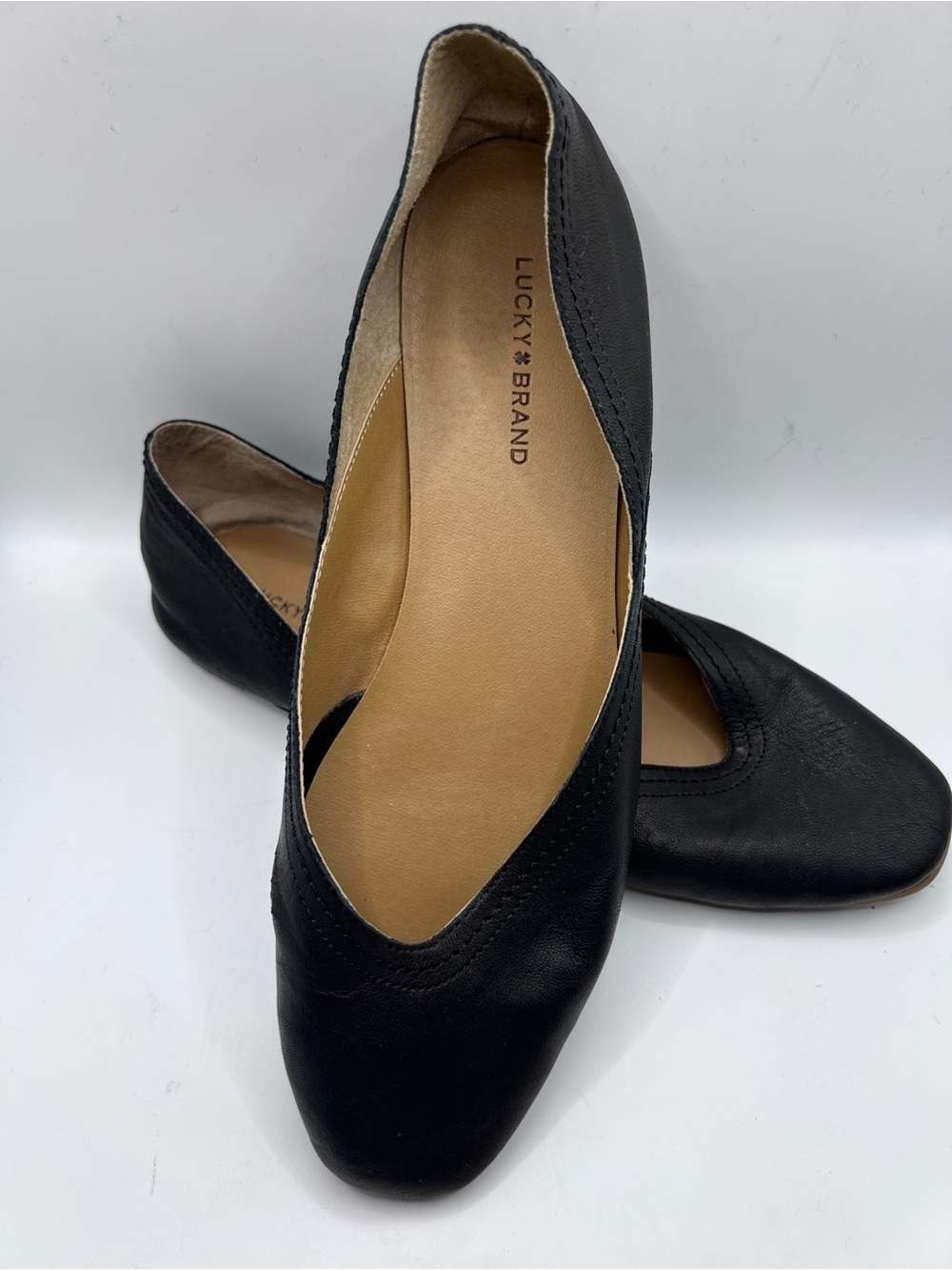 Lucky Brand Womens Alba Black Leather Ballet Flats Size 10M